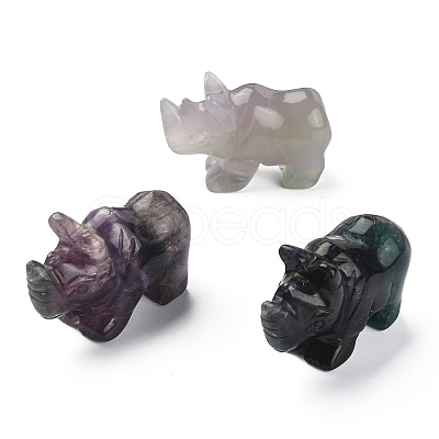 Natural Fluorite Carved Healing Rhinoceros Figurines DJEW-M008-02A-1