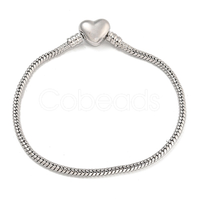 2.5mm Rack Plating Heart Brass European Style Round Snake Chain Bracelets for Jewelry Making BJEW-B106-17P-1