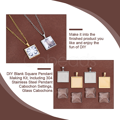 Unicraftale DIY Blank Square Pendant Making Kit DIY-UN0005-45-1