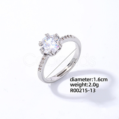 Flat Round Platinum Brass Adjustable Ring with Cubic Zirconia EG7863-10-1