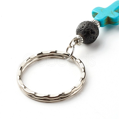 Natural Lava Rock Beads and Synthetic Turquoise beads Keychain KEYC-JKC00267-03-1