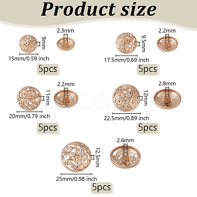 Olycraft 25Pcs 5 Styles 1-Hole Retro Zinc Alloy Shank Buttons BUTT-OC0001-57C-1