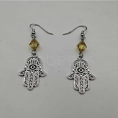 Bohemian Hamsa Hand Tassel Alloy Pave Cubic Zirconia Dangle Earrings for Women TA8564-4-1