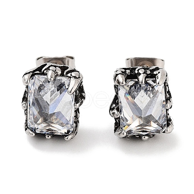 Rectangle 316 Surgical Stainless Steel Pave Clear Cubic Zirconia Stud Earrings for Women Men EJEW-Z050-16AS-1