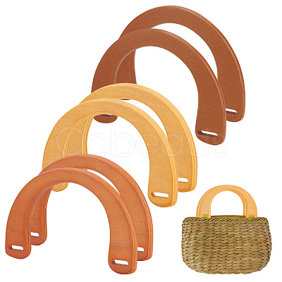 PandaHall Elite 6pcs 3 Colors Dyed Wood Bag Handles WOOD-PH0002-50-1