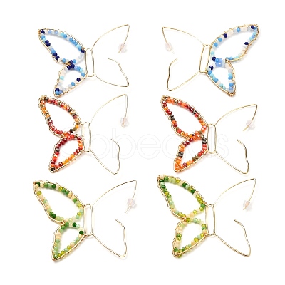 Butterfly Glass Beads Dangle Earrings for Girl Women EJEW-JE04657-1