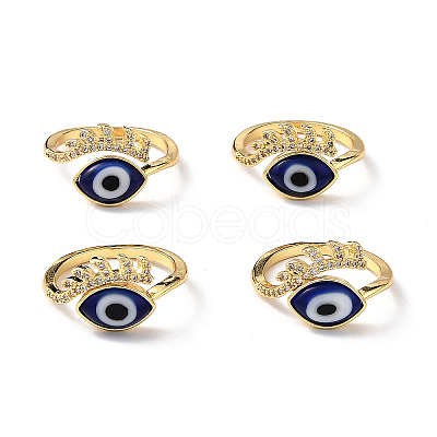 Lampwork Evil Eye Cuff Ring with Clear Cubic Zirconia RJEW-L104-04G-04-1