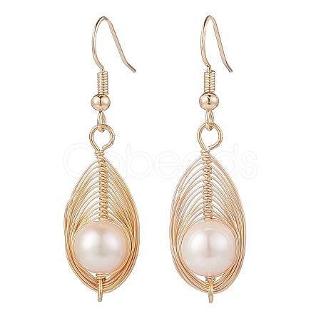 Natural Pearl Teardrop Dangle Earrings EJEW-JE05091-01-1
