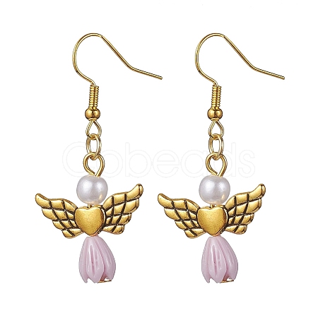 Angel Antique Golden Alloy & Resin Dangle Earrings EJEW-JE05686-04-1