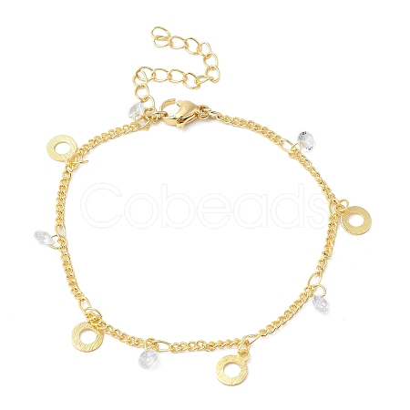 Brass Donut & Clear Cubic Zirconia Charm Bracelets for Women BJEW-G672-08G-1