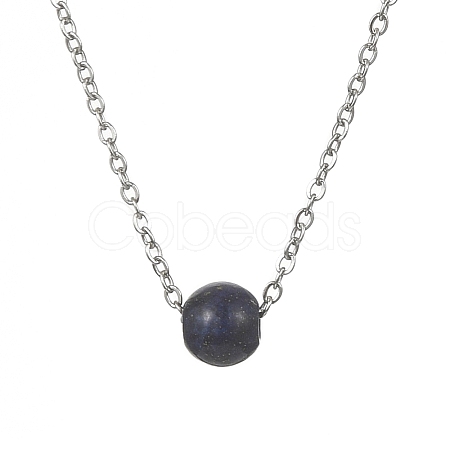 Natural Lapis Lazuli Round Bead Pendant Necklaces NJEW-JN04551-03-1