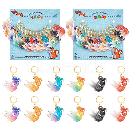 12Pcs 6 Colors Goldfish Locking Stitch Markers HJEW-PH01601-1