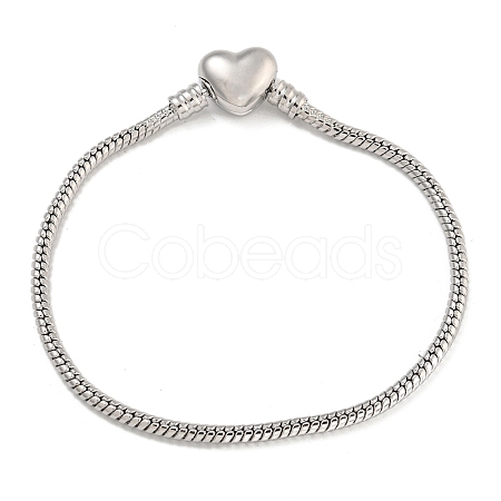 2.5mm Rack Plating Heart Brass European Style Round Snake Chain Bracelets for Jewelry Making BJEW-B106-17P-1