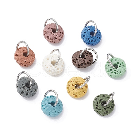 Natural Lava Rock Dyed Disc Charms PALLOY-JF02267-01-1