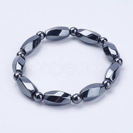 Electroplate Magnetic Synthetic Hematite Stretch Bracelets BJEW-G564-02A-1