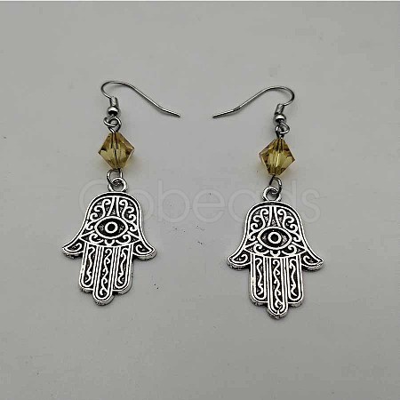 Bohemian Hamsa Hand Tassel Alloy Pave Cubic Zirconia Dangle Earrings for Women TA8564-4-1