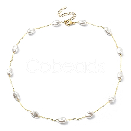 CCB Plastic Pearl Beaded Chain Necklace NJEW-JN04337-1