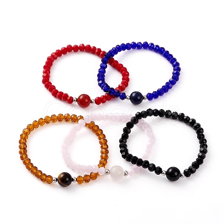 Faceted Glass Beads Stretch Bracelets BJEW-JB05887-1