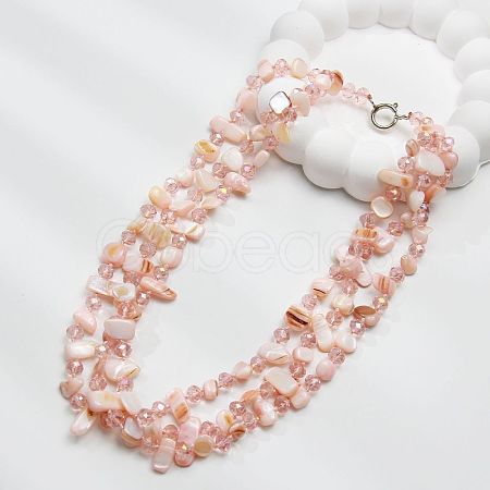 Boho Glass & Dyed Natural Shell Beaded Chips 3 Layer Necklaces for Women NJEW-H047-01D-1