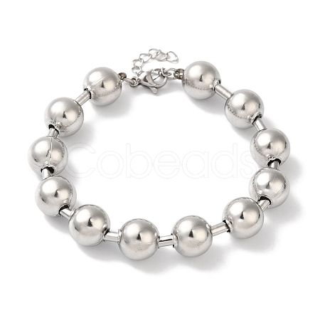 Non-Tarnish 304 Stainless Steel Beads Ball Chain Bracelets for Women BJEW-B092-01C-P-1