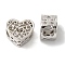 Rack Plating Alloy European Beads, Cadmium Free & Nickel Free & Lead Free, Large Hole Beads, Hollow Heart, Platinum, 10x12x9mm, Hole: 5mm