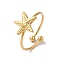 Ion Plating (IP) 304 Stainless Steel Starfish Open Cuff Rings for Women, Golden, 12x12mm