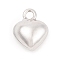 Ion Plating(IP) Brass Pendants, Heart Charms, Platinum, 12.5x10x6mm, Hole: 2mm