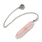 Bullet Natural Rose Quartz Pointed Dowsing Pendulums, with Rack Plating Antique Silver Plated Brass Pendants Ohm/Aum Findings, 240mm