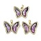 Real 18K Gold Plated Rack Plating Brass Micro Pave Cubic Zirconia Pendants, with Resin, Long-Lasting Plated, Cadmium Free & Lead Free, Butterfly, Purple, 21.5x26.5x5mm, Hole: 6x2.7mm