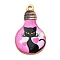 Alloy Pendant, Lead Free & Cadmium Free & Nickel Free, Lamp Bulb with Cat Shape, Hot Pink, 28x17x1.5mm, Hole: 1.8mm