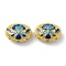 Rack Plating Brass Enamel Beads, Cadmium Free & Lead Free, Oval with Flower, Real 18K Gold Plated, Long-Lasting Plated, Blue, 21.5x15.5x11mm, Hole: 1.8mm