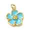 Rack Plating Brass Enamel Charms, Lead Free & Cadmium Free, with Jump RIng, Real 18K Gold Plated, Long-Lasting Plated, Flower Charm, Deep Sky Blue, 15x13x3.5mm