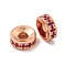 Brass Cubic Zirconia Spacer Beads, Long-Lasting Plated, Lead Free & Cadmium Free, Rondelle, Fuchsia, 6x2mm, Hole: 2mm