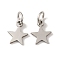 Non-Tarnish 201 Stainless Steel Charms, with Jump Rings, Laser Cut, Star Charm, Stainless Steel Color, 9.8x7.8x1mm, Hole: 3mm