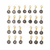 26Pcs Black Flat Round with Letter Alloy Enamel Charms Pendant Decorations HJEW-JM00861-1