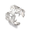 304 Stainless Steel Gingko Leaf Open Cuff Ring for Women RJEW-K245-42P-3