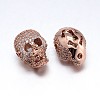 Eco-Friendly Brass Micro Pave Cubic Zirconia Skull Beads ZIRC-M069-19RG-NR-1