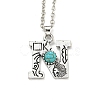 Letter A~Z Antique Silver Plated Alloy with Synthetic Turquoise Pendant Necklaces NJEW-G080-01N-1