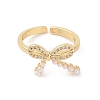 Bowknot Brass Micro Pave Clear Cubic Zirconia Open Cuff Rings for Women RJEW-S417-05G-2