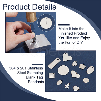 PandaHall Elite 72Pcs 12 Styles 304 & 201 Stainless Steel Stamping Blank Tag Pendants STAS-PH0005-58-1