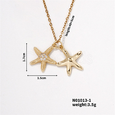 Elegant Hollow Brass Pave Clear Cubic Zirconia Starfish Pendant Necklaces for Women YU4995-1-1