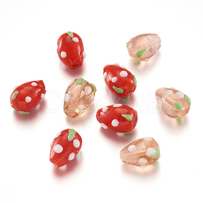 Craftdady 100Pcs 2 Colors Handmade Lampwork 3D Strawberry Beads LAMP-CD0001-14-1