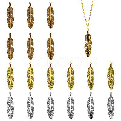 CHGCRAFT 18Pcs 3 Colors Tibetan Style Alloy Feather Pendants TIBEP-FH0001-21-1