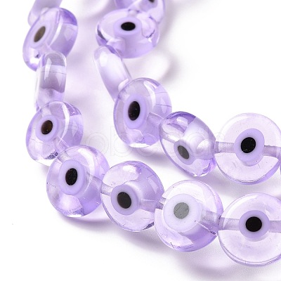 Handmade Evil Eye Lampwork Flat Round Bead Strands LAMP-L058-10mm-25-1