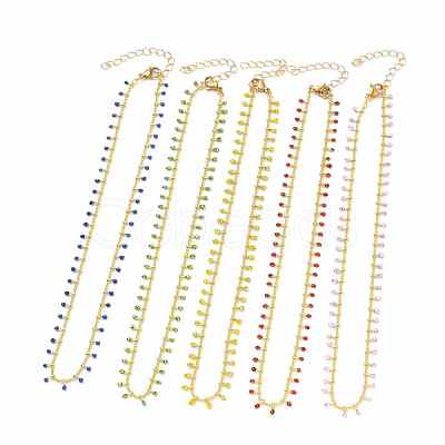 Brass Enamel Handmade Beaded Chain NecklaceS NJEW-JN03145-1