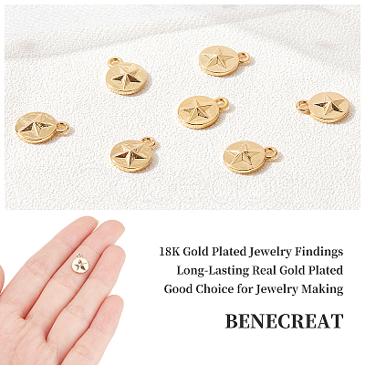 BENECREAT 10Pcs Brass Pentacle Charms KK-BC0007-05-1