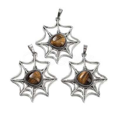 Natural Tiger Eye Spider Web Pendants G-Q163-09AS-04-1