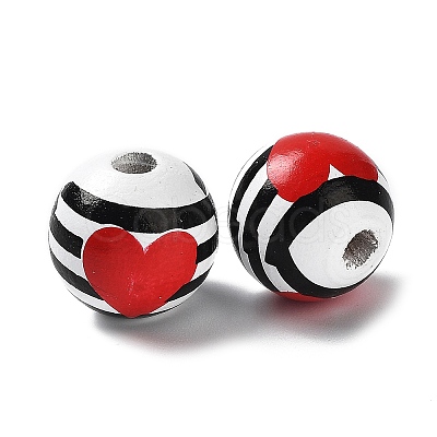 Valentine's Day Theme Printed Wood Beads WOOD-G017-02C-1