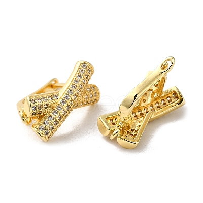 Criss Cross Shape Rack Plating Brass Micro Pave Cubic Zirconia Hoop Earrings Finding KK-E084-41G-1