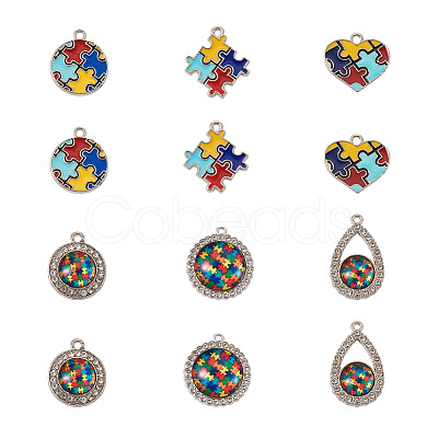 12Pcs 6 Style Zinc Alloy Enamel Pendants FIND-TA0001-63-1